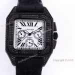 Cartier Santos Black Diamond White Dial 45mm Watch VK Chronograph